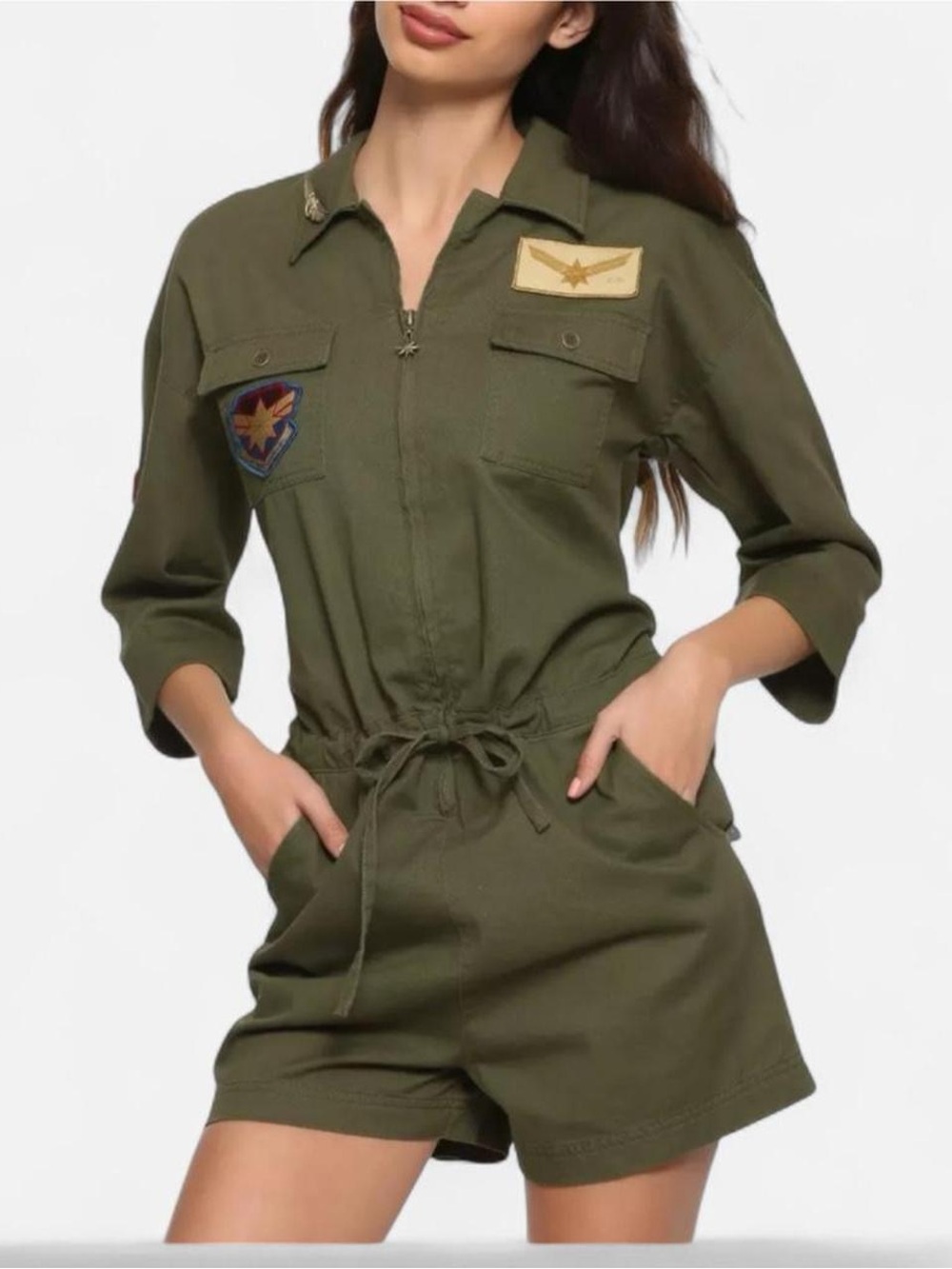 Her Universe Captain Marvel Utility Romper Medium Olive Green